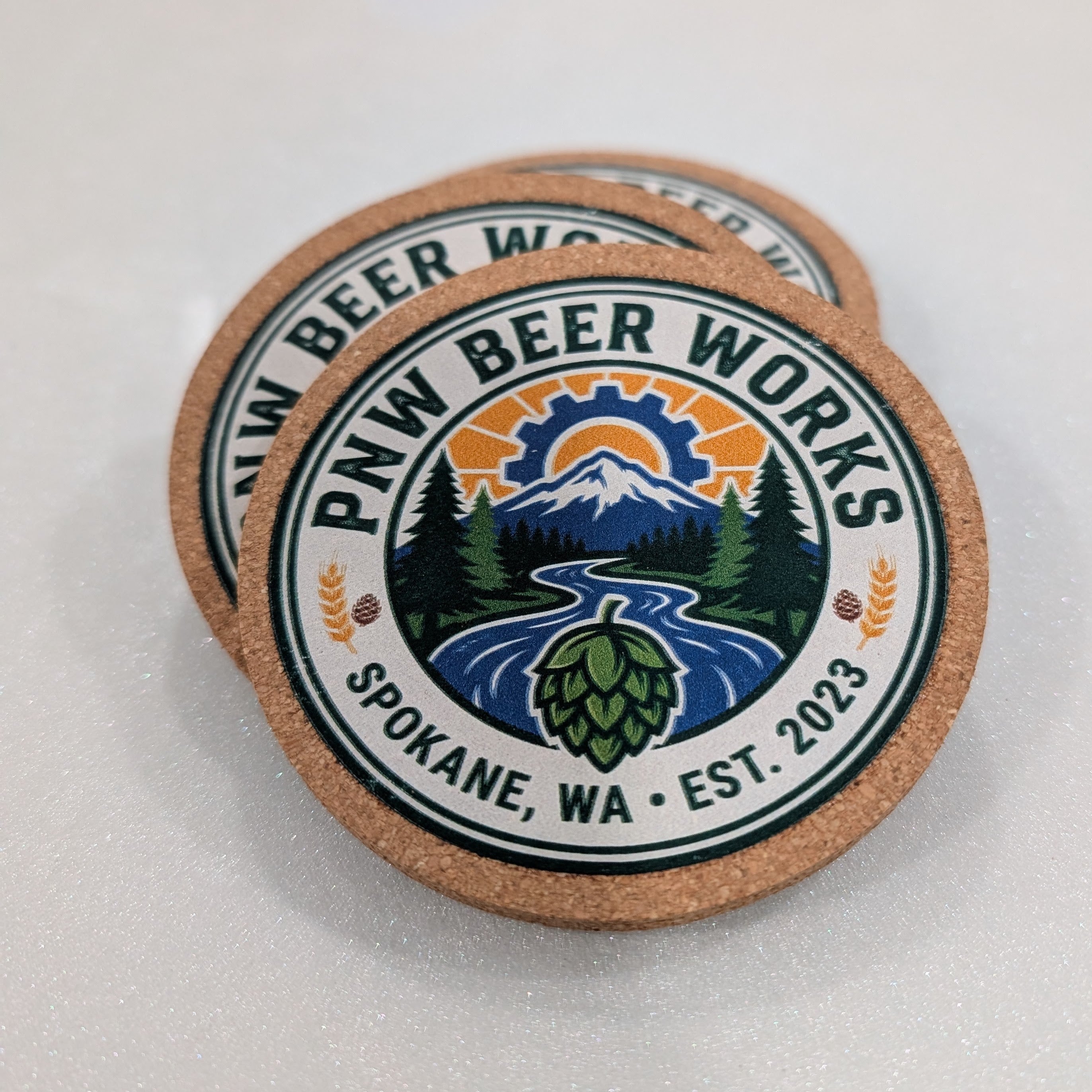 Cork coaster with DTF color custom printed business logo